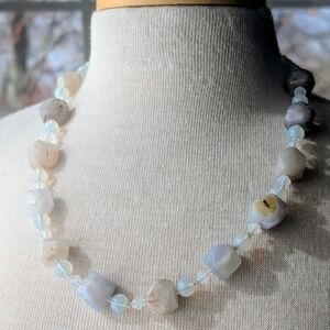 Soft Blue Opalescent Bead Necklace for Women